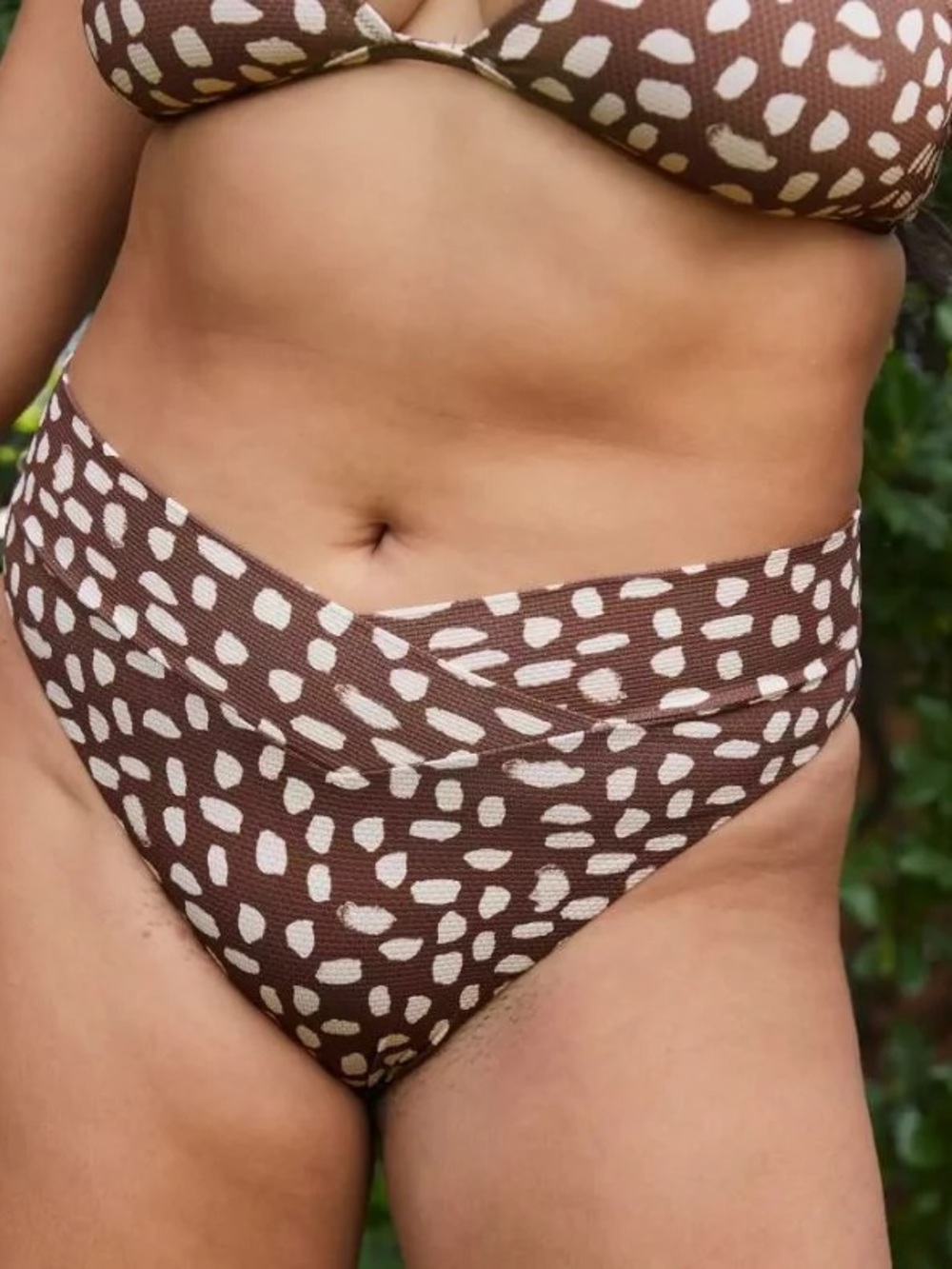 Aerie Brown Cream Pique Crossover High Waisted Full Coverage Swim Bikini Bottom